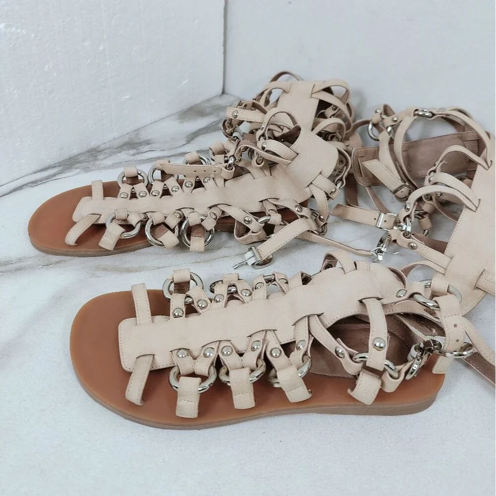 EUC Jeffrey Campbell Logara Buckle Tall OTK Gladiator Sandals, Sz 6